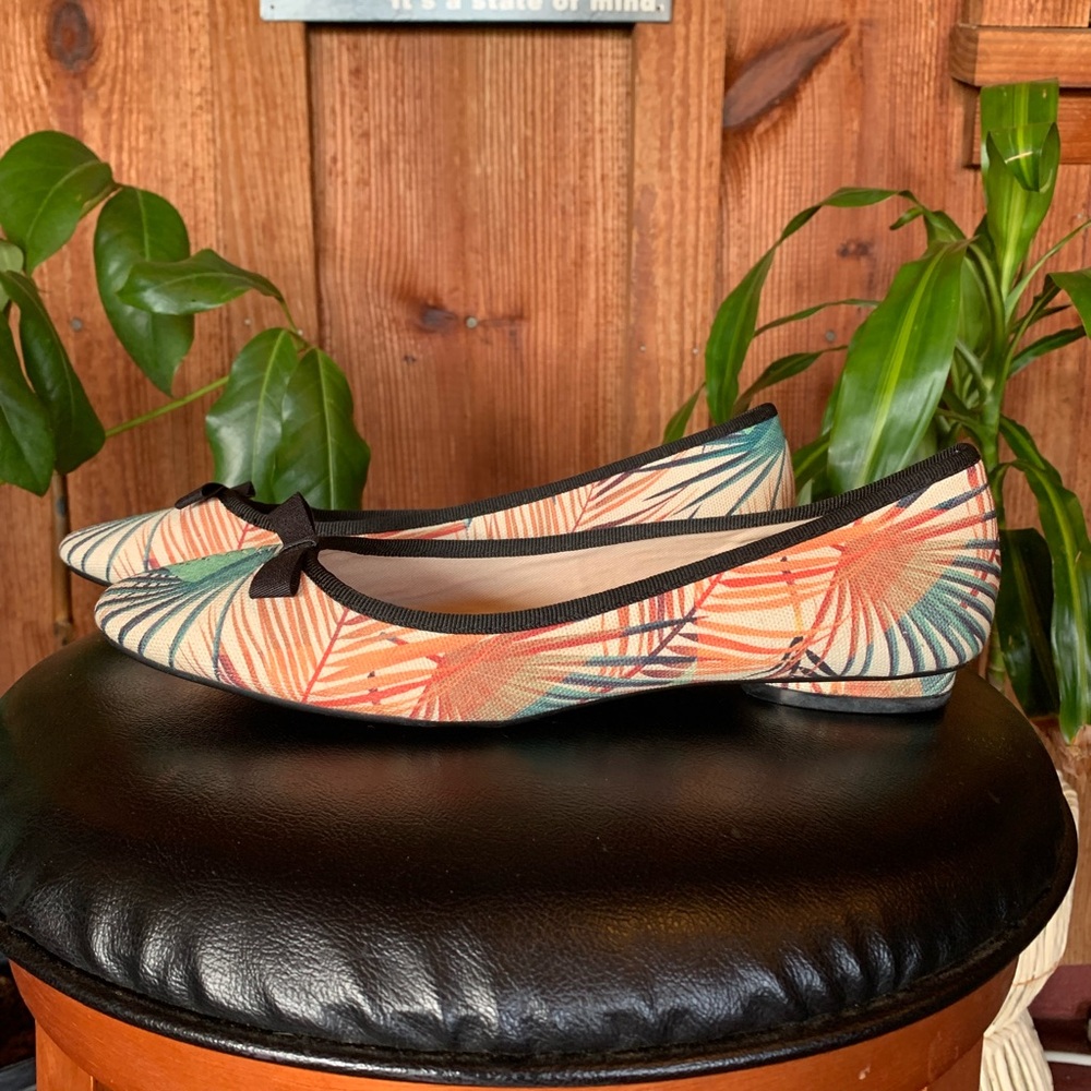 Amelia Grace Canvas Flats Green Orange Palm Tree Print Size 9.5 M Blue Vacation